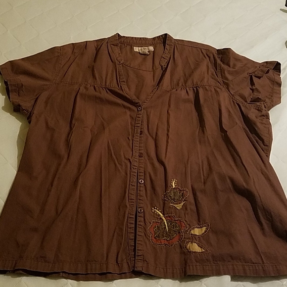 Natural Reflections 3X Button Up Brown Top - Picture 1 of 4